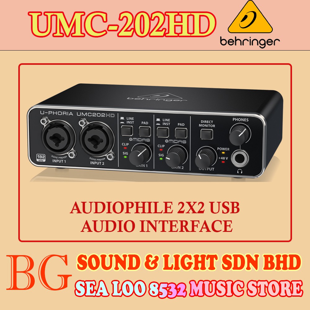 READY STOCK BEHRINGER UMC202HD / UMC-202HD AUDIOPHILE 2X2, 24-BIT/192 ...