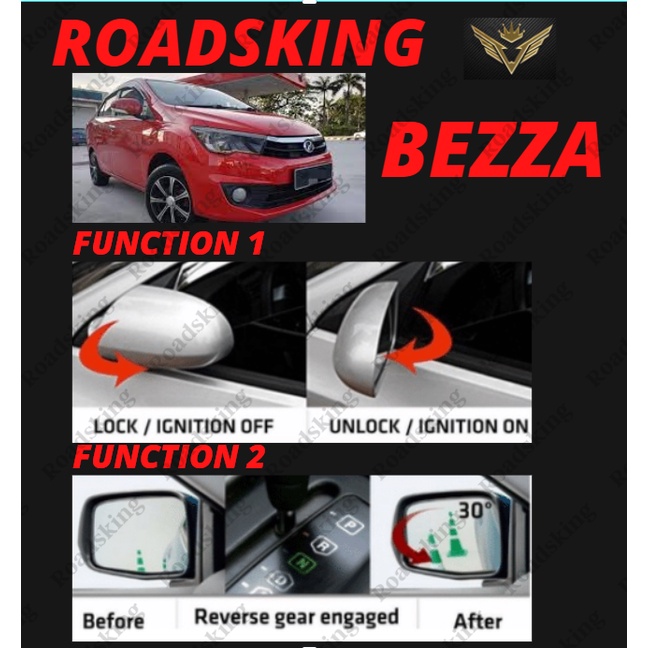 PERODUA BEZZA AUTO FLIP FOLDING Fold Side Mirror System + TILT 30 down