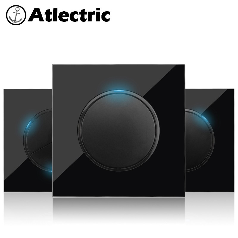 Atlectric 1/2/3/4 Gang 1/2 Way Light Switch Button Light Blocker Black