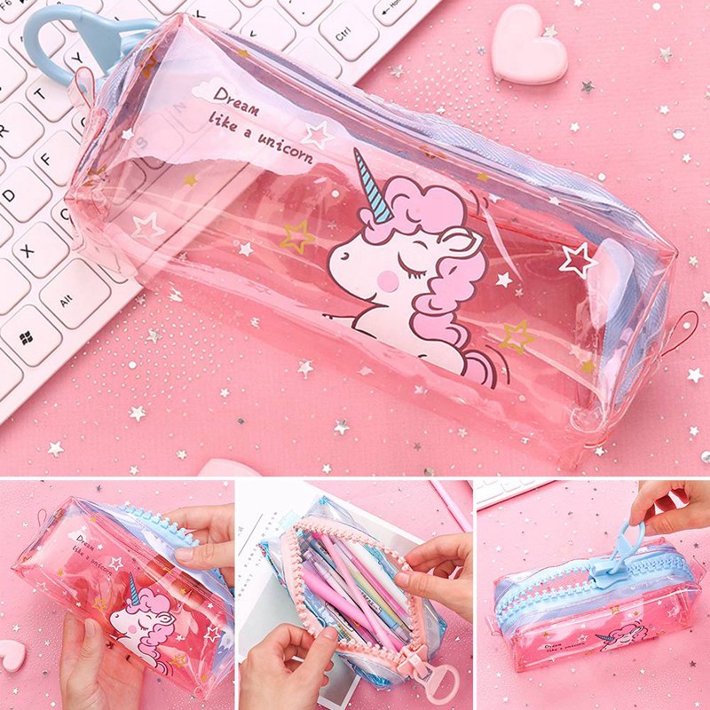 Transparent Unicorn Pencil Case Big Zipper