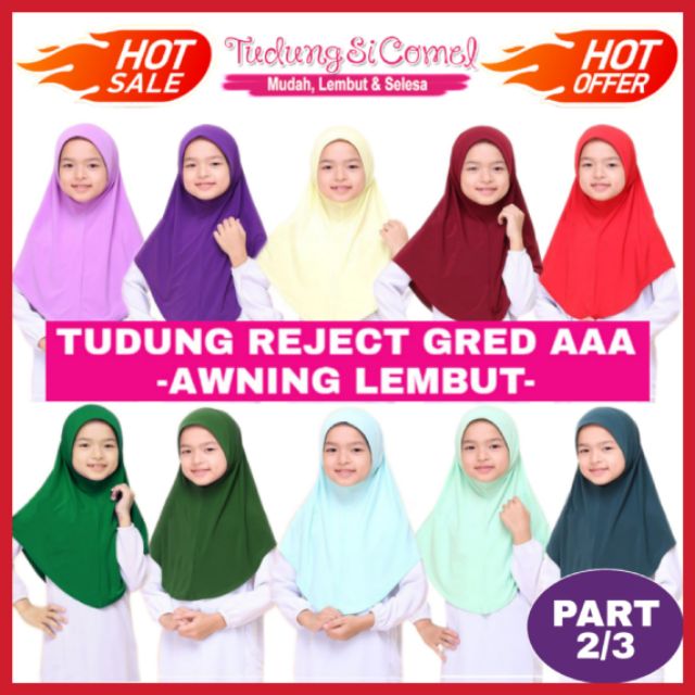 AWNING LEMBUT Tudung Sekolah Ungu Muda  Ungu Gelap Kuning 