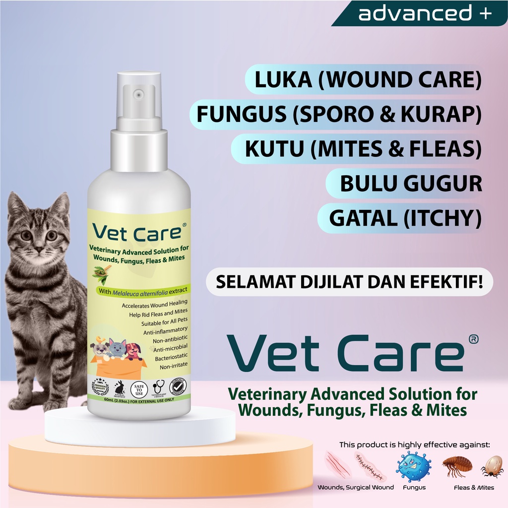 Vet Care Spray Luka, Kurap, Kutu, Gatal. Kucing, Dog, Puppy, Arnab