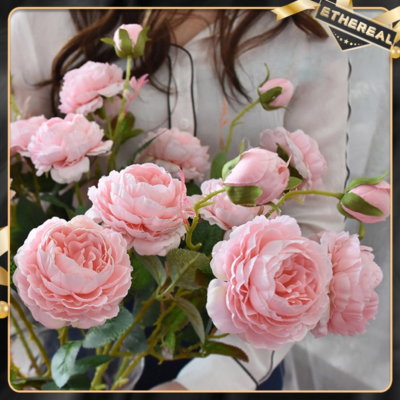 3 Heads Rose European Silk Artificial Peony Flower for Home Wedding Wall Flower Decoration flower Party Decor