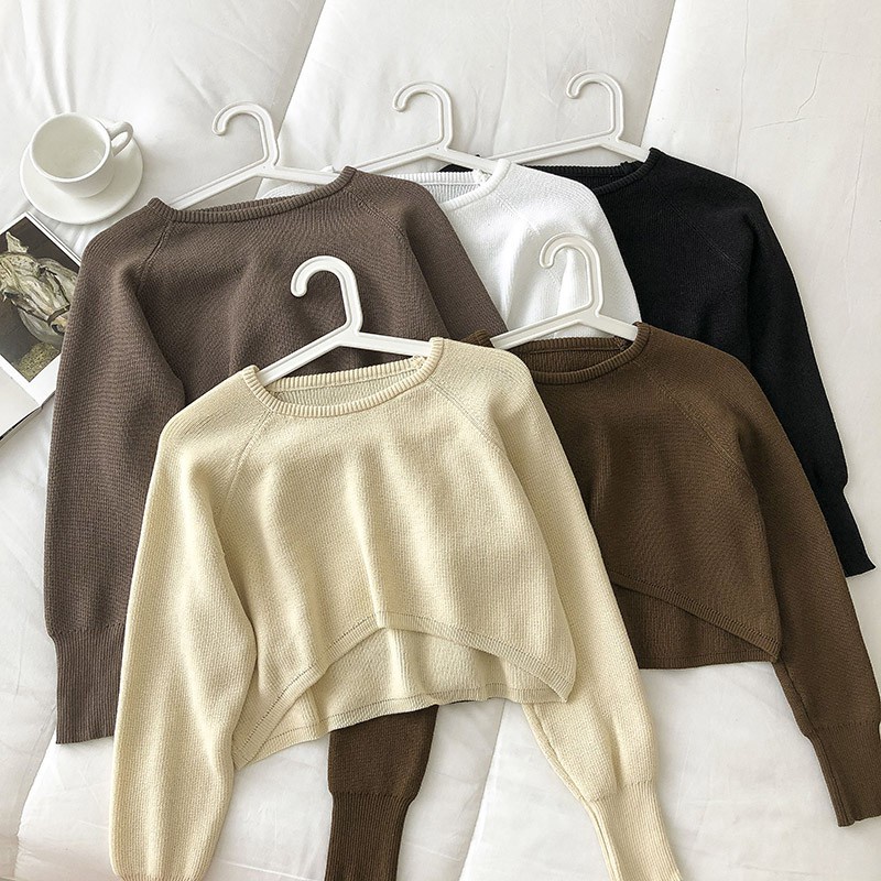 [Real Photo]Cardigan Korean style round neck bubble long sleeved short sweater women short slim knit top