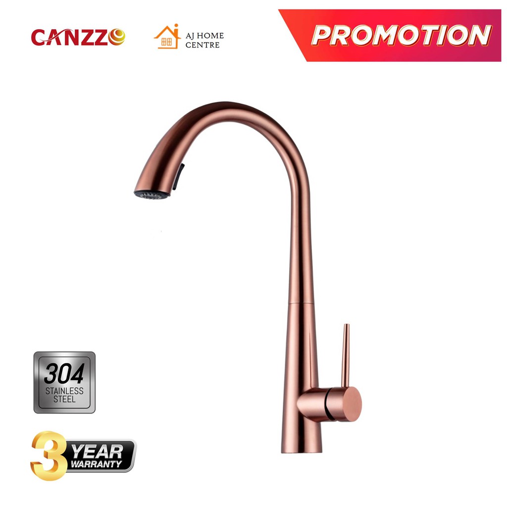 304 Stainless Steel Rose GOld Kitchen Sink Mixer Tap With Pull Out Hand