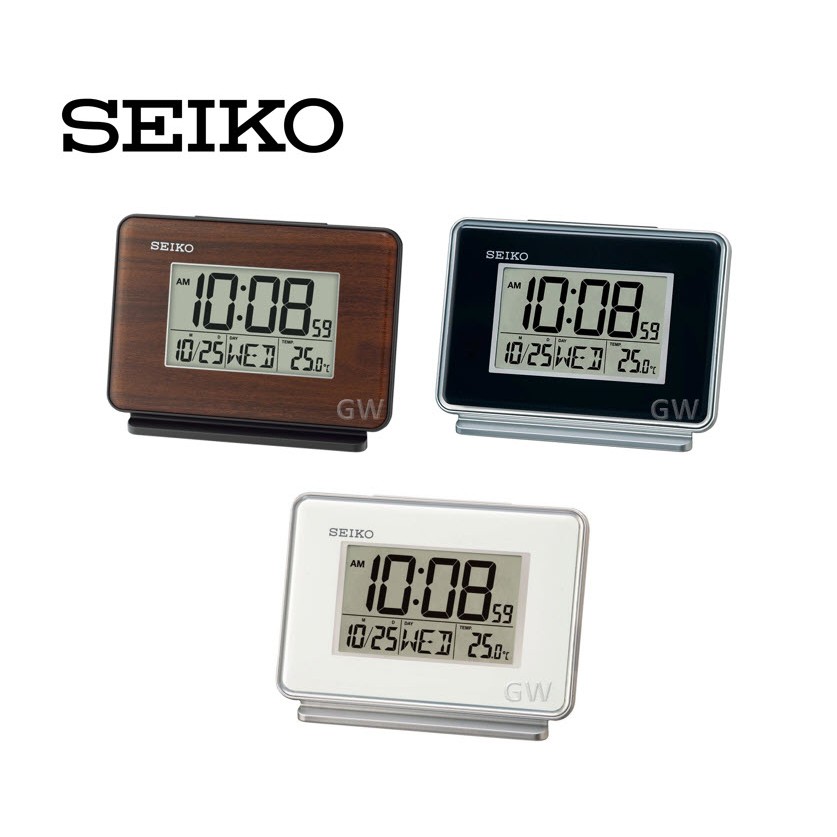 Seiko QHL078W LCD Alarm Clock with Calendar and Thermometer White 