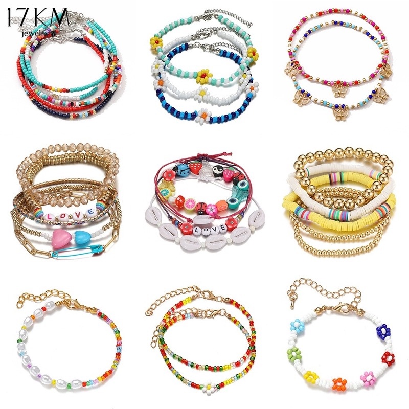 17KM Bohemian Beads Bracelet Set Shell Flower Butterfly Colorful Bangles Women Jewelry Accessories