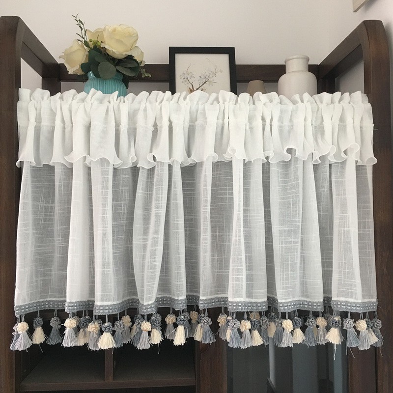 Short Curtain For Window Door Solid Sheer Voile Half Curtain