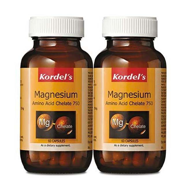 KORDEL'S Magnesium Amino Acid Chelate 750mg (60 Capsules x 2 Bottles