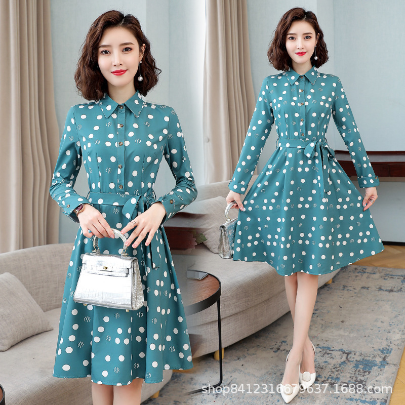 dress women Korean style casual polkadot midi temperament high
