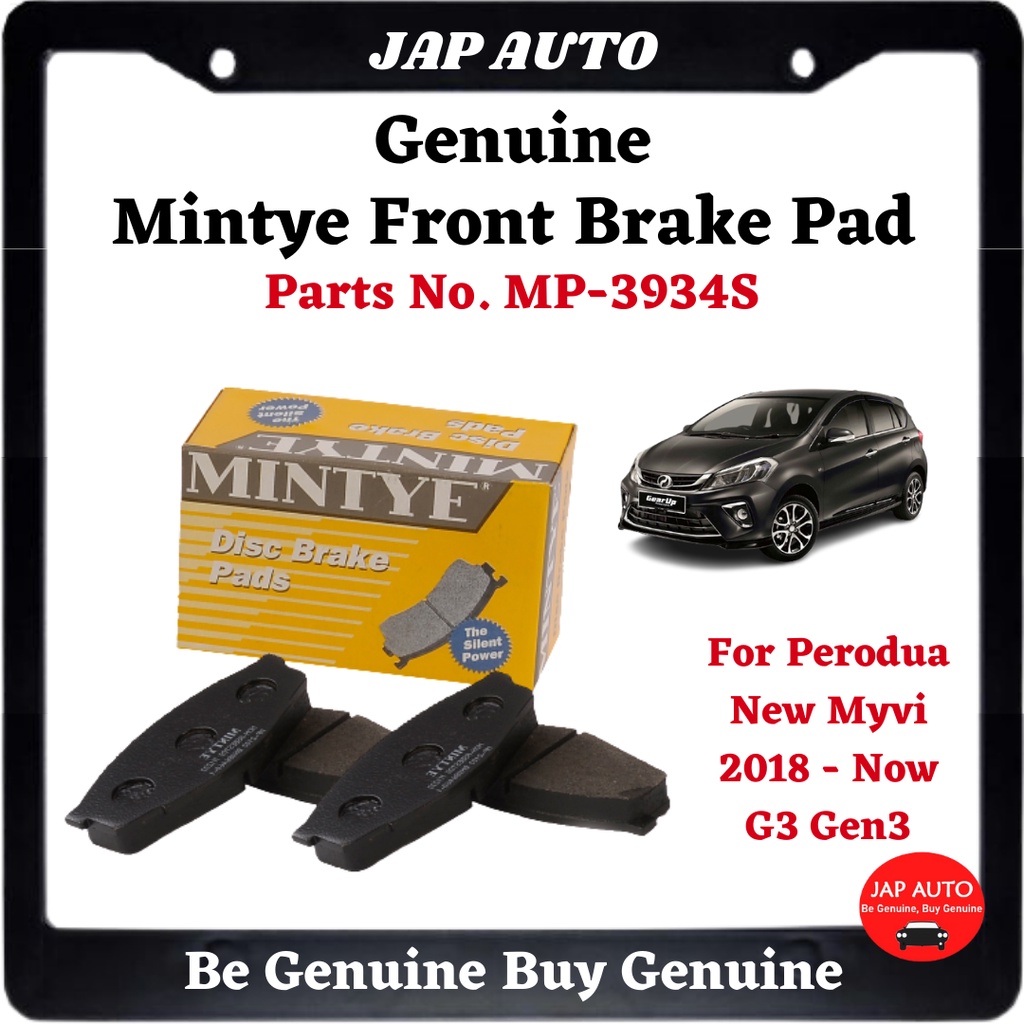 Perodua New Myvi 2018 Now G3 Gen3 Genuine Mintye 1 Pair Front Brake Pads Set Brek Pad Hadapan