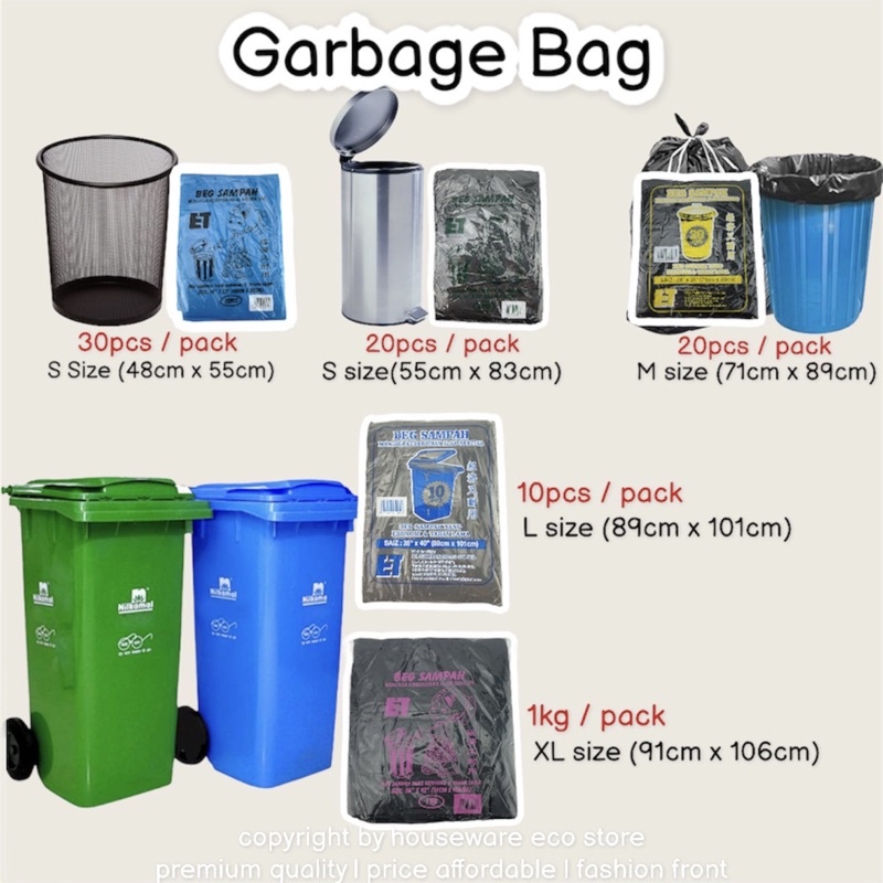 Premium Quality Economical & Durable Garbage Bag Plastik Sampah Yang Berkualiti Size S/M/L/XL「经济又耐用垃圾袋」