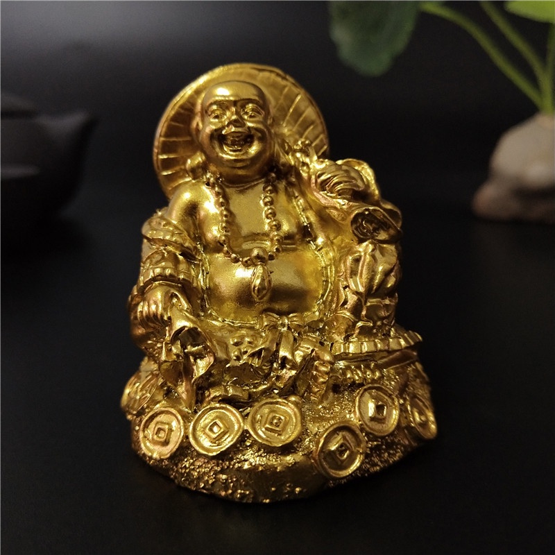 Golden Laughing Buddha Statue Ornaments Feng Shui Money Maitreya Buddha ...