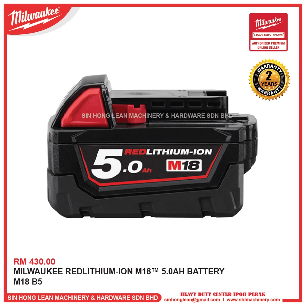 Milwaukee M18 5.0Ah REDLITHIUM-ION M18 BATTERY M18 B5 | Shopee Malaysia