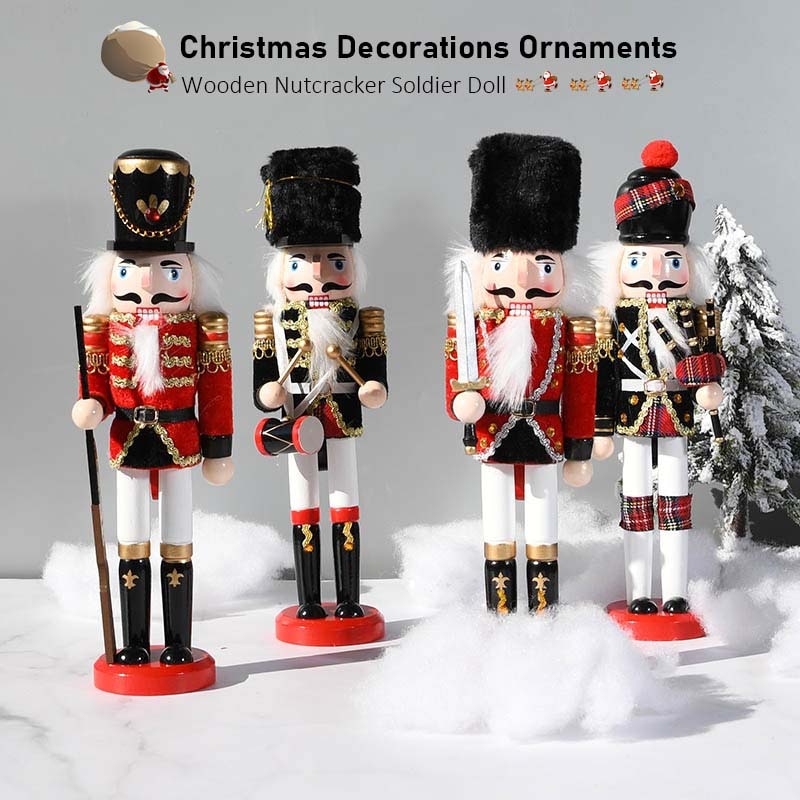 30cm Nutcracker Puppet Soldier Creative Military Nutcracker Kids Doll Figurine Handcraft Wooden Christmas New Year Ornaments Christmas Gift Home Decor