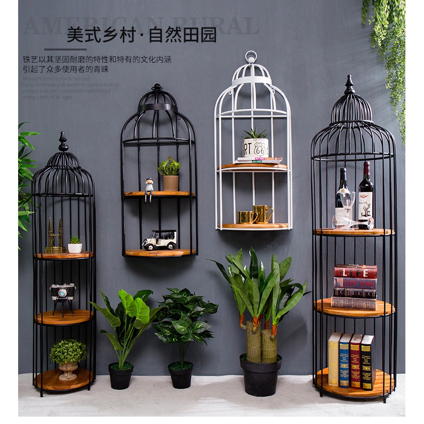 American Pastoral Creative Bird Cage Wrought Iron Rack Wall