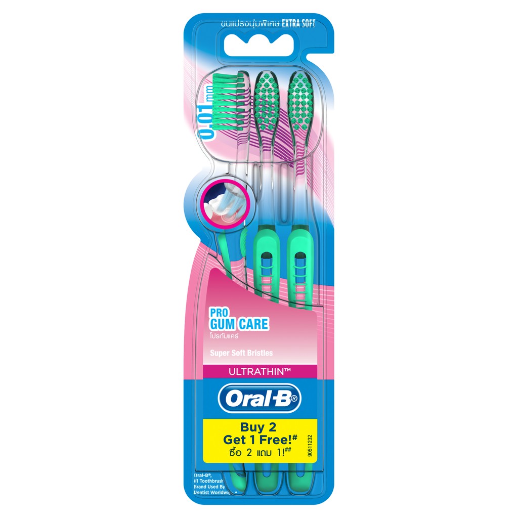 Oral-B UltraThin Pro Gum Care (Extra Soft) Manual Toothbrush (3 Counts ...