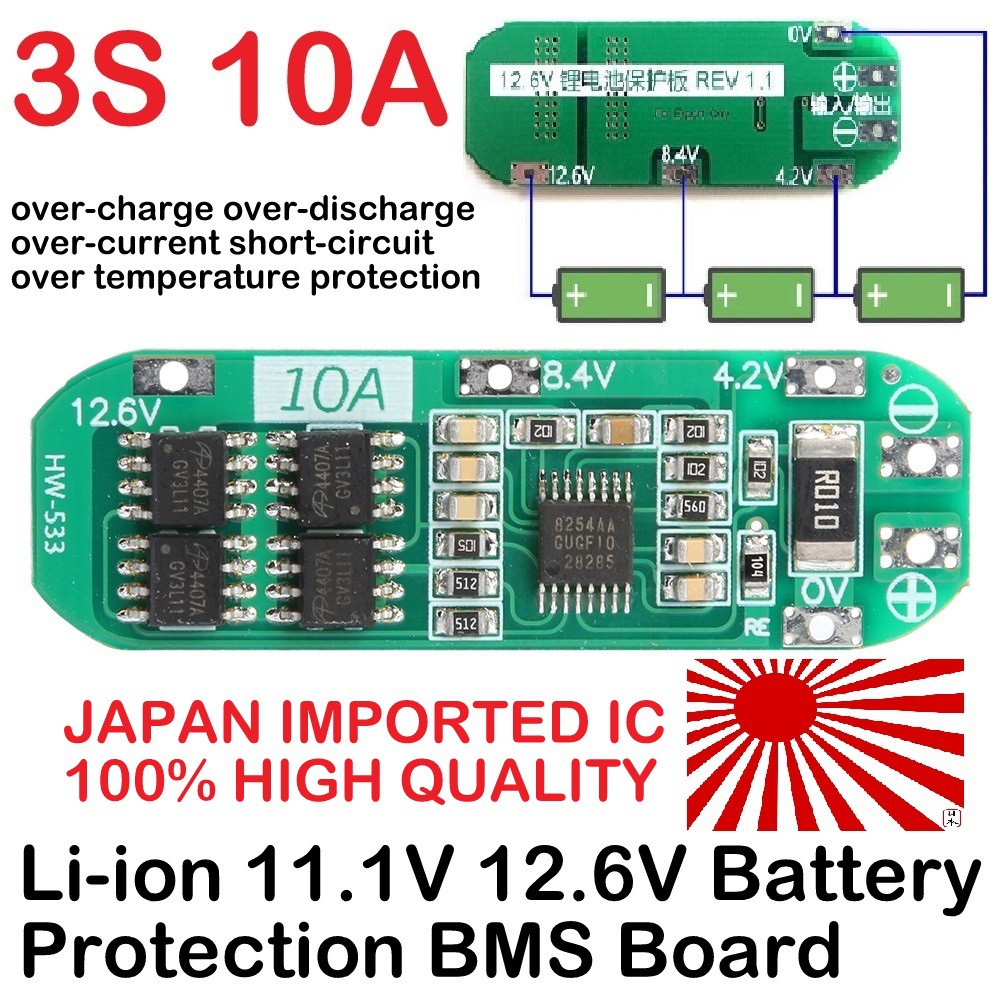 Li-ion Li-po   3S BMS PCB Battery Protection Board 18650 Lithium  ion 10A high drain current solar power DIY | Shopee Malaysia