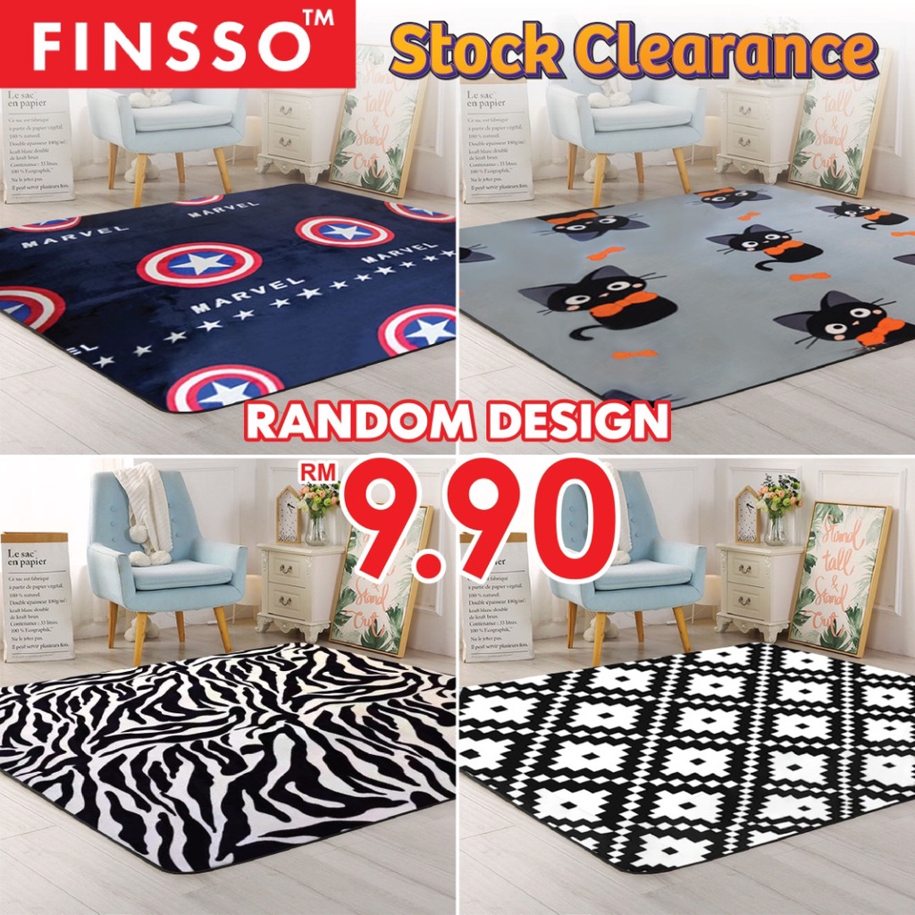 STOCK CLEARANCE!!! Low Pile Soft & Comfort Black & White Rug Tatami Carpet READY STOCK