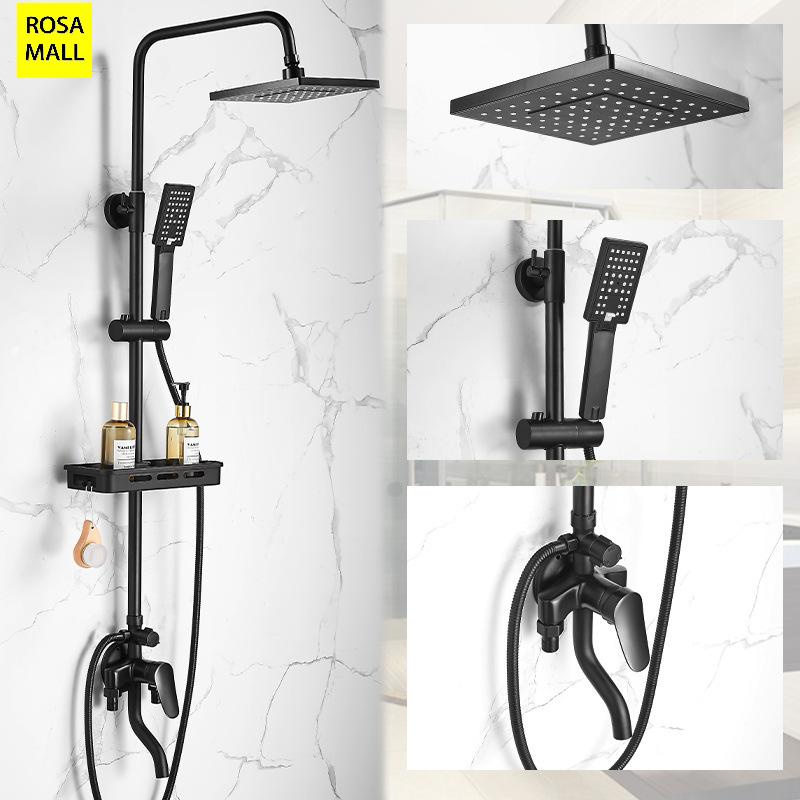 Rosa Mall Bathroom Brass Shower Set Black Head Bath Showers Mixer with