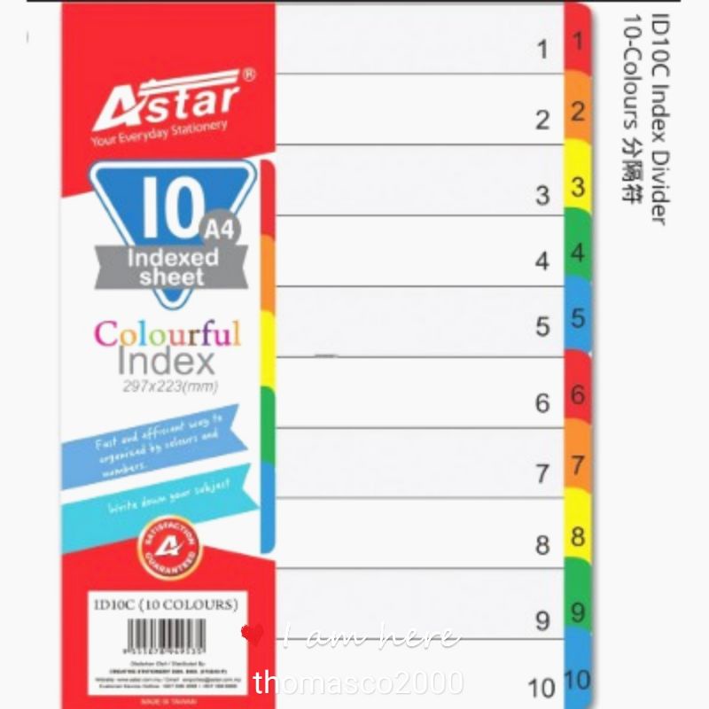 Astar A4 10 Colors PVC Index Divider ID10C 10 Tab Sets Shopee Malaysia