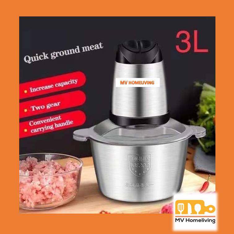 3L Stainless Steel Electric Meat Mincer Chopper Food Processor Blender