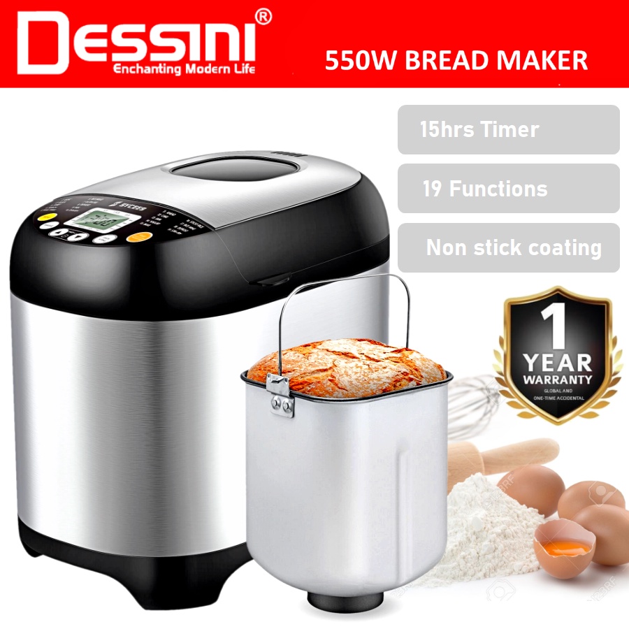 DESSINI ITALY 19-In-1 Programmes 1KG LCD Automatic Bread Maker Stainless Steel Toaster Knead Dough Baking Machine Roti