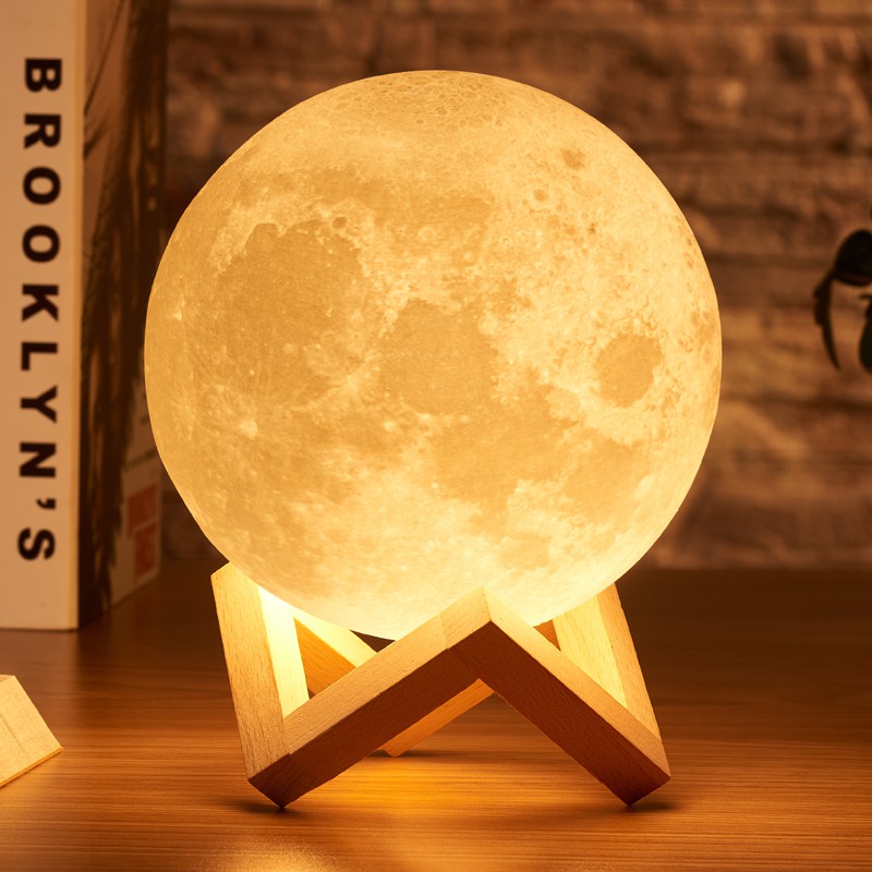 3D Print Moon LED Night Lamp Rechargeable 7 Colors Tap and Touch ...