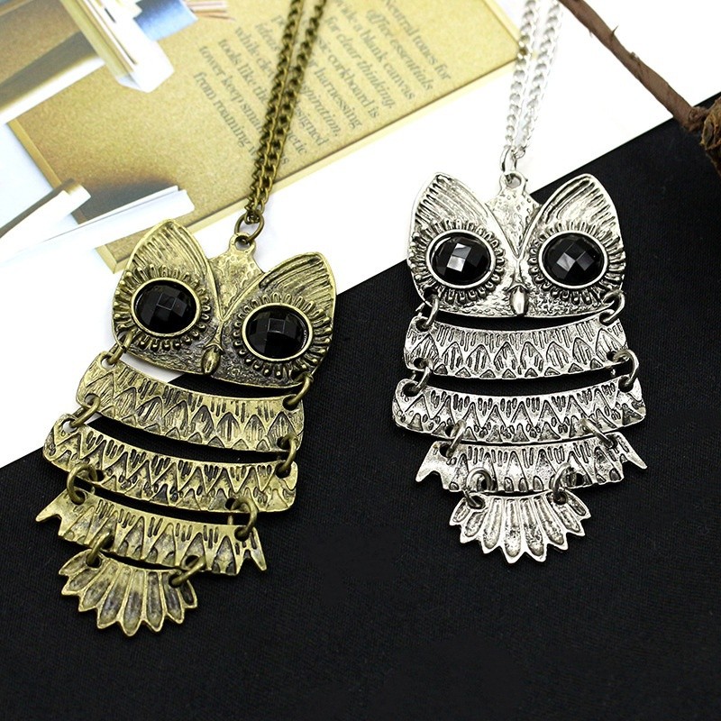 Femme Fille Vintage Hibou Mignon Pendentif Long Pull Cha Ne De