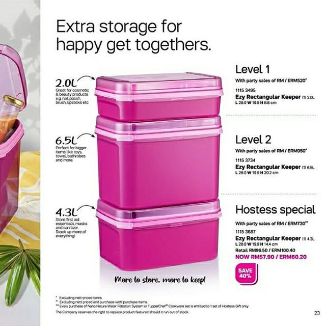 Tupperware Ezy Rect Keeper 2.6L/ 2.0L/ 4.3L/ 6.5L