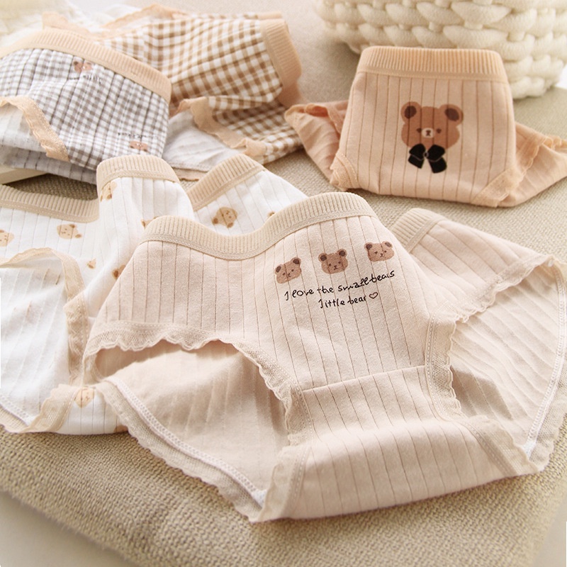 New Panties Women Little Bear Breathable Underwear Cotton Cute Briefs Middle Waist Women's Lingerie