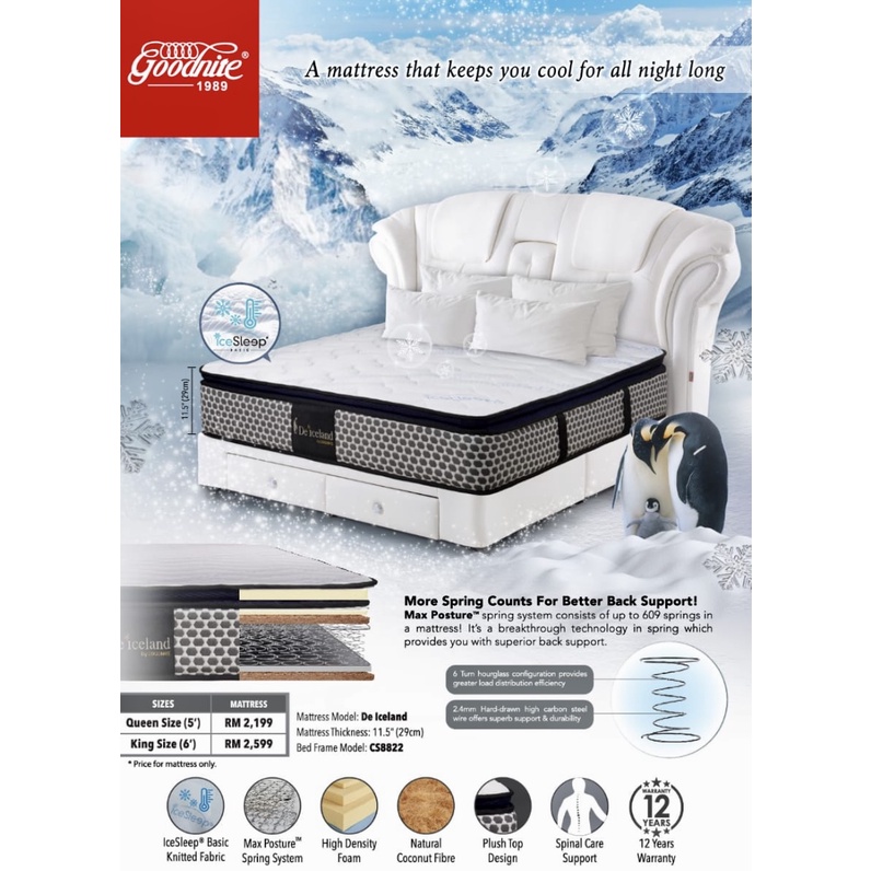 [ FREE DELIVERY ] Goodnite DE ICELAND Ice Sleep 12 inch Max Posture