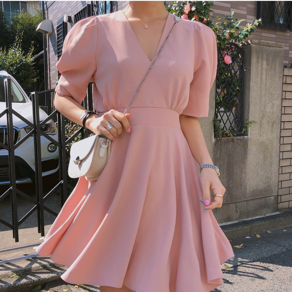 short pink dress with sleeves