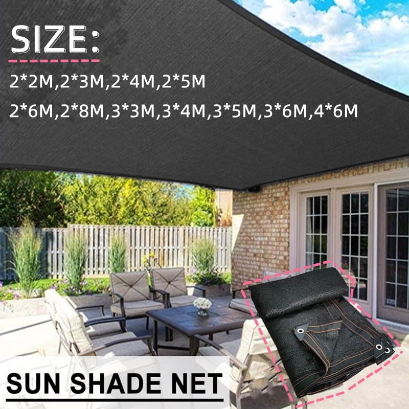 ☀️COD☀️Shade Sail Anti-UV Sun Shade Net Outdoor Awnings Garden Smart Weather Net Jaring Hitam