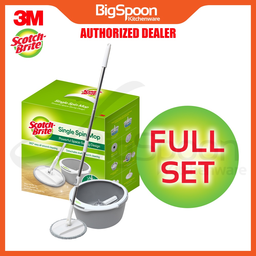 3M SCOTCH-BRITE T6 Single Spin Mop with Bucket Set/Refill Microfiber Large Super Absorbent Mop Lantai Pusing Baldi 旋转拖把