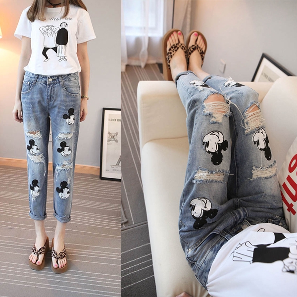 cartoon printed jeans for womens