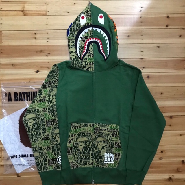 camo shark full zip hoodie
