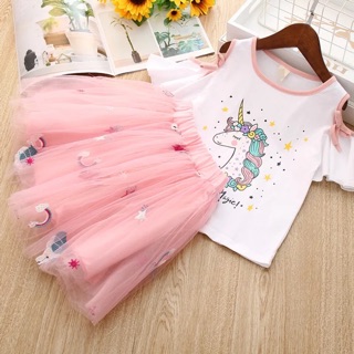  BAJU  BAYI  CANTIK MURAH LATEST DESIGN PINK UNICORN  SKIRT 