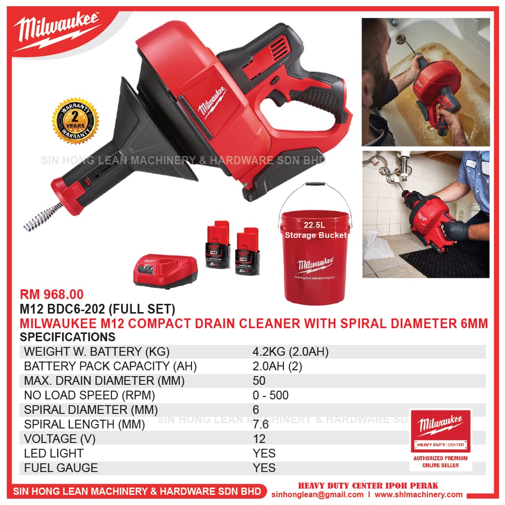 MILWAUKEE M12 BDC6202 (FULL SET) M12 Compact Drain Cleaner with Spiral
