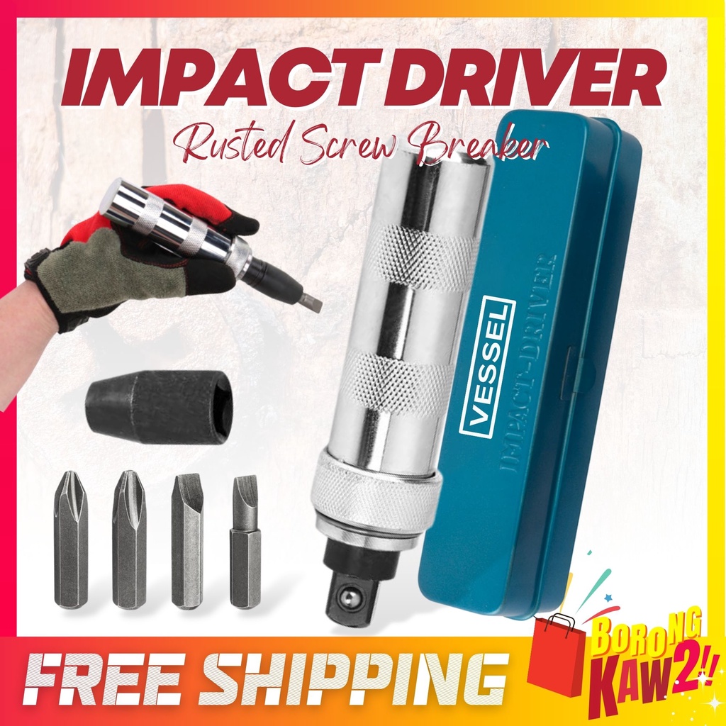 BKK VESSEL 2500 Impact Driver Screwdriver with 4 Bits Loose Rust Screw