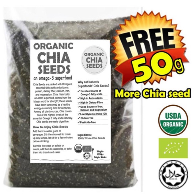 1kg[ FREE 50g CHIA SEED USDA organik HIGHLAND MEXICO Shopee
