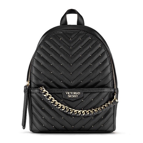 Victoria's Secret Studded V-Quilt Small City Backpack [ BLACK ]