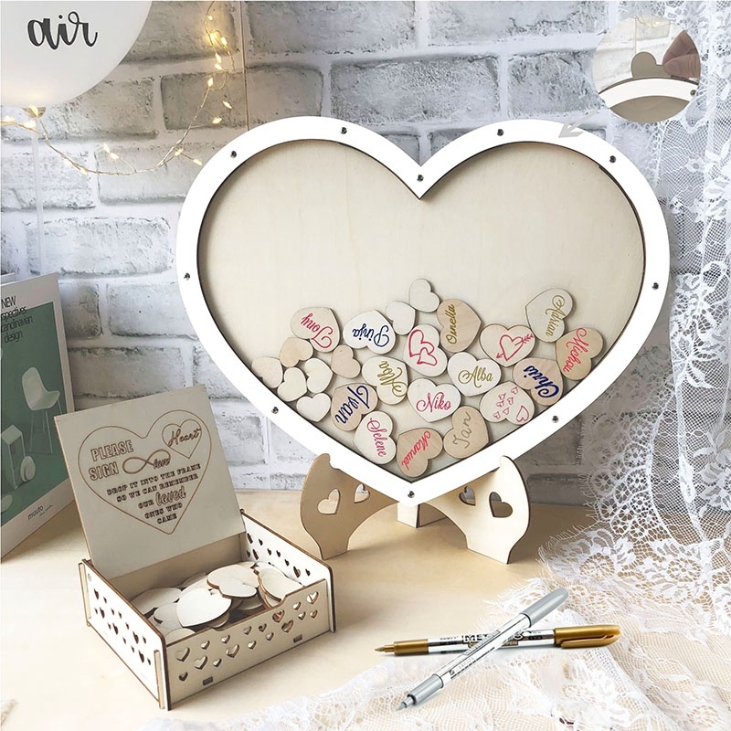 Wood Hearts Wedding Guest Book Alternative, Heart Drop Guest Book Rustic Wooden Love Heart