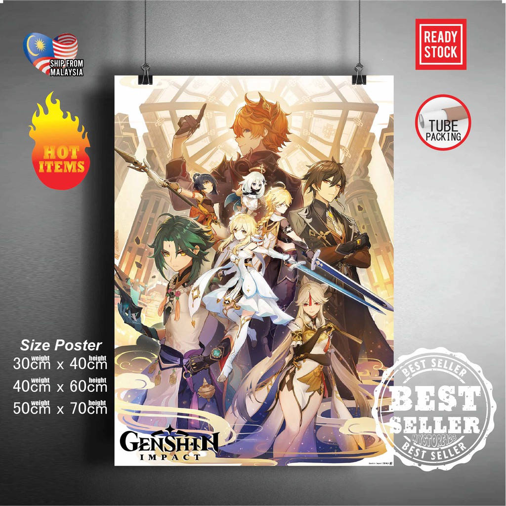 (Ready Stock) Genshin Impact poster Sticker Room decoration animation ...