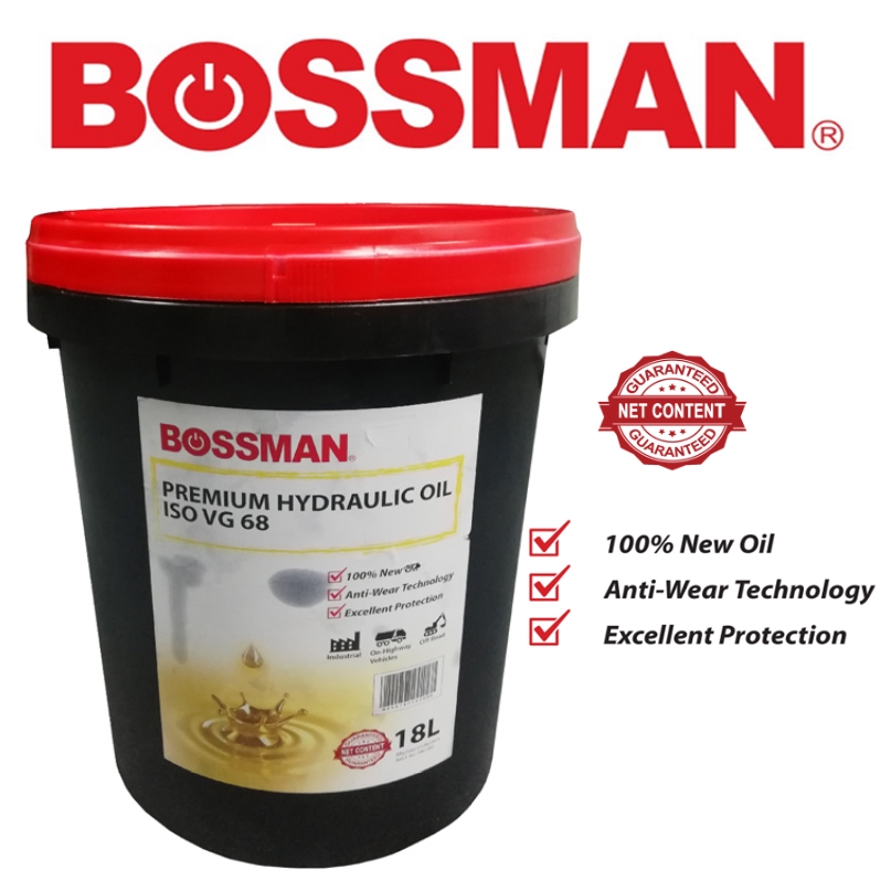 READY STOCK !BOSSMAN PREMIUM HYDRAULIC OIL ISO VG BHO 32,46,60,100 SERIES 18LITER ANI WAER EXCELLENT PROTECTION