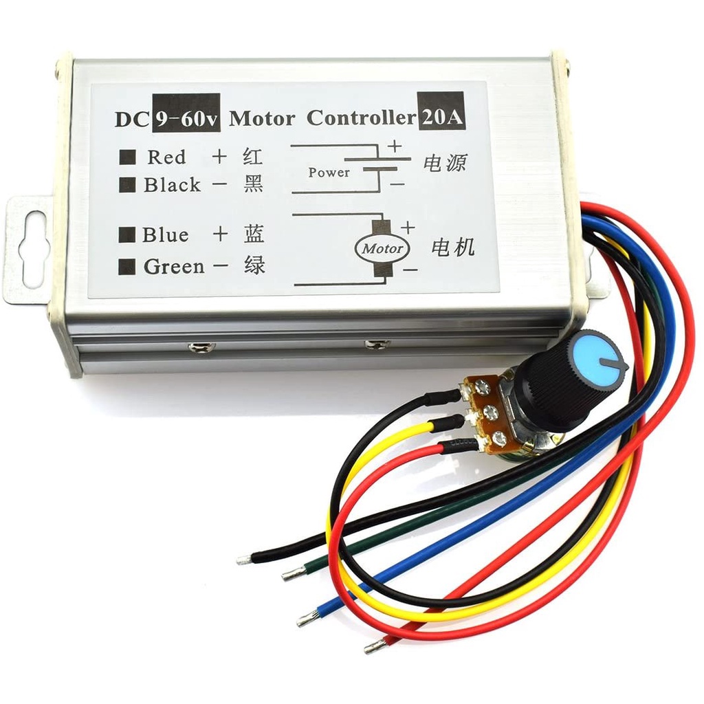 DC Motor Speed Controller,Hima Brush Motor Driver Controls Module DC 9V-60V 12V 24V 36V 48V 60V Motor Pulse Width Modulator Regulator 20A 1200W PWM Monitor Dimmer Governor with Switch & Knob 