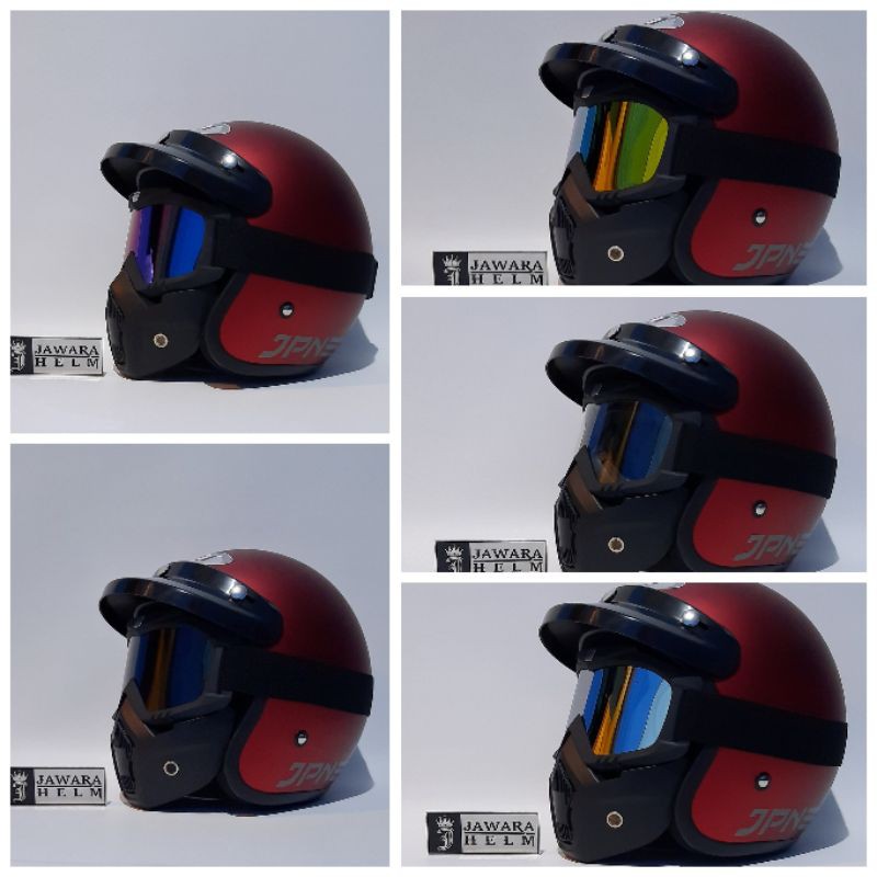 MERAH BOGO JPN ARC RETRO RED MAROON DOFF HELMET PACKAGE MAROON RED DOF GOOGLE MASK