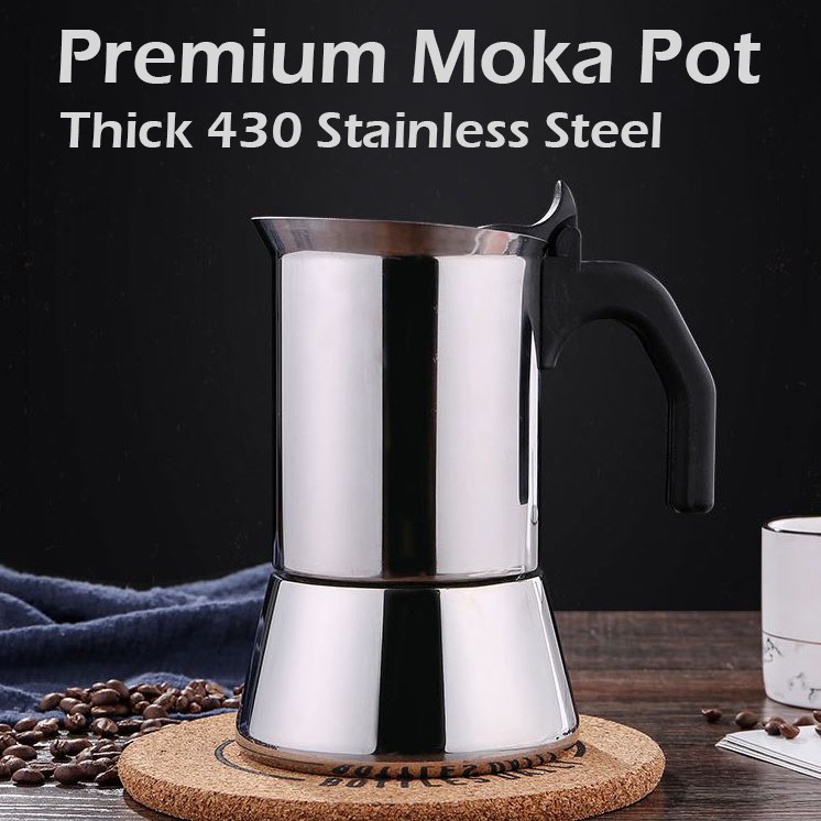 Premium Moka Pot Stainless steel. Stovetop Espresso Maker, Moka Pot