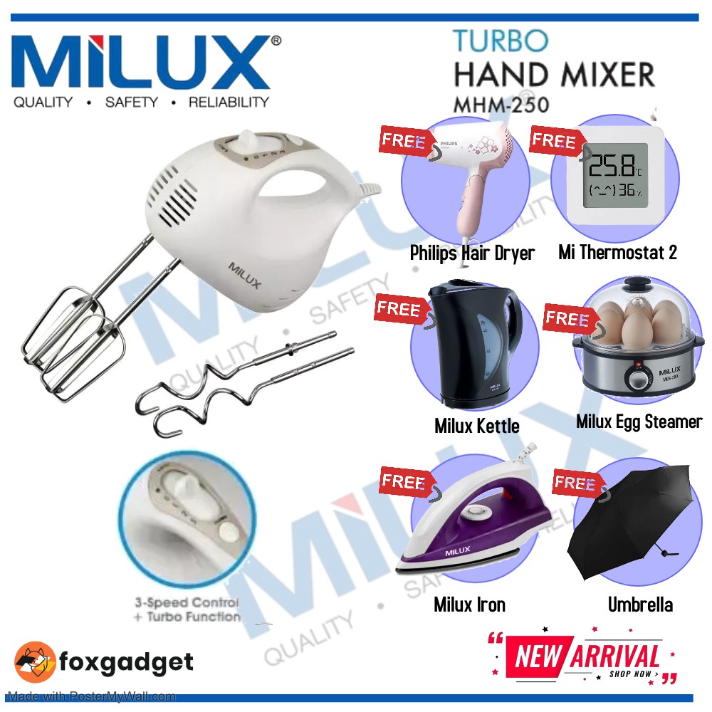 Milux Hand Mixer (MHM-250) / 100% Original Product - Ready Stock