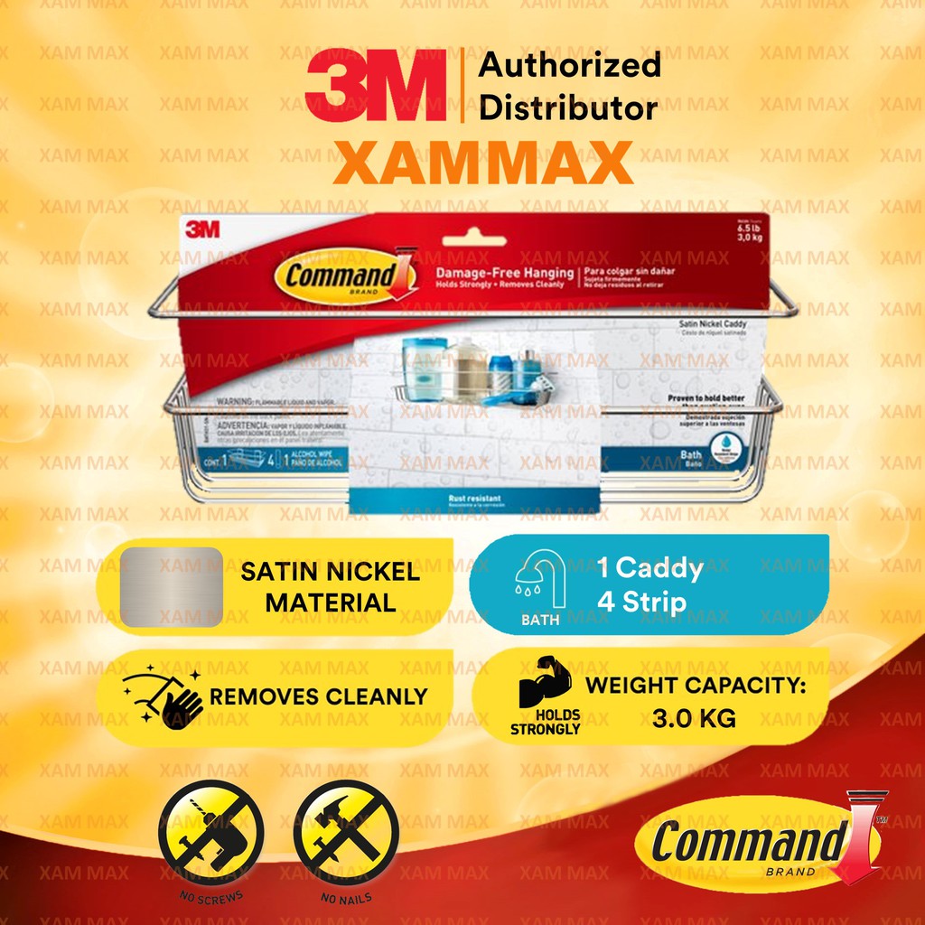 3M Command Bath 31 SN ES Bath Satin Nickel Caddy Holder (1 Caddy & 4
